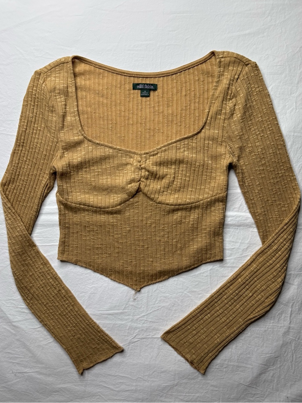 Wild fable - Camel Ribbed Long-Sleeve Cropped Top - Picture 2 of 5
